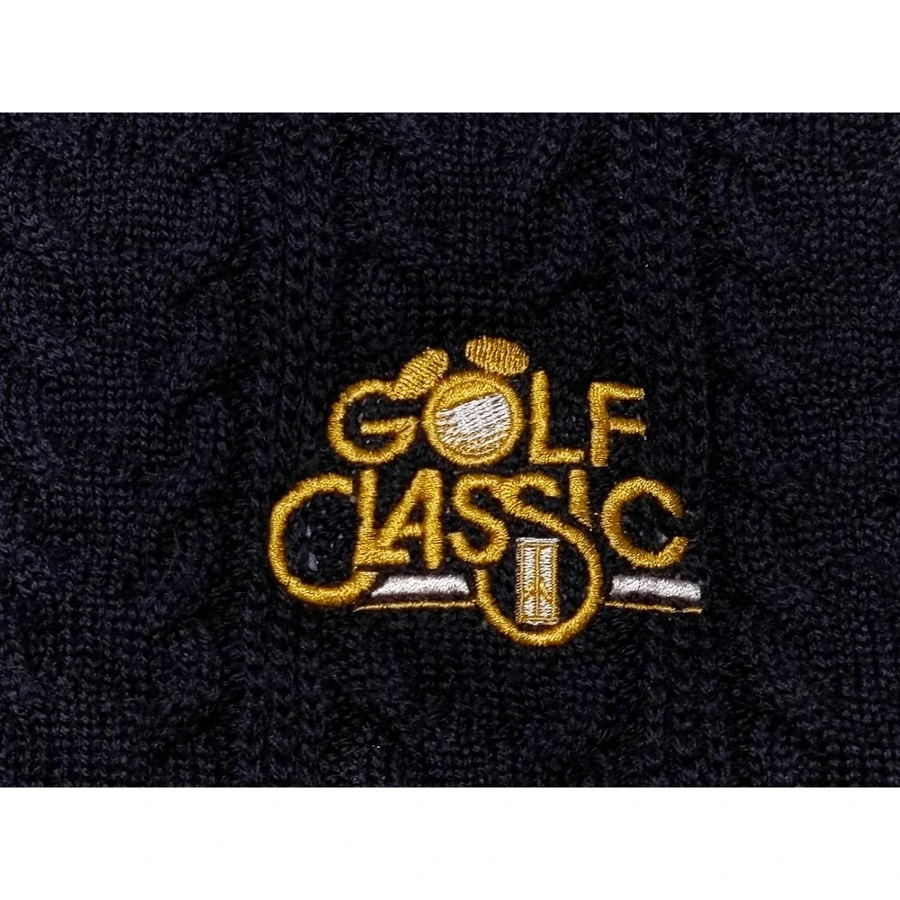 Vintage DESCENTE Walt Disney World Golf Classic Cable Knit Wool Sweater Black XL
